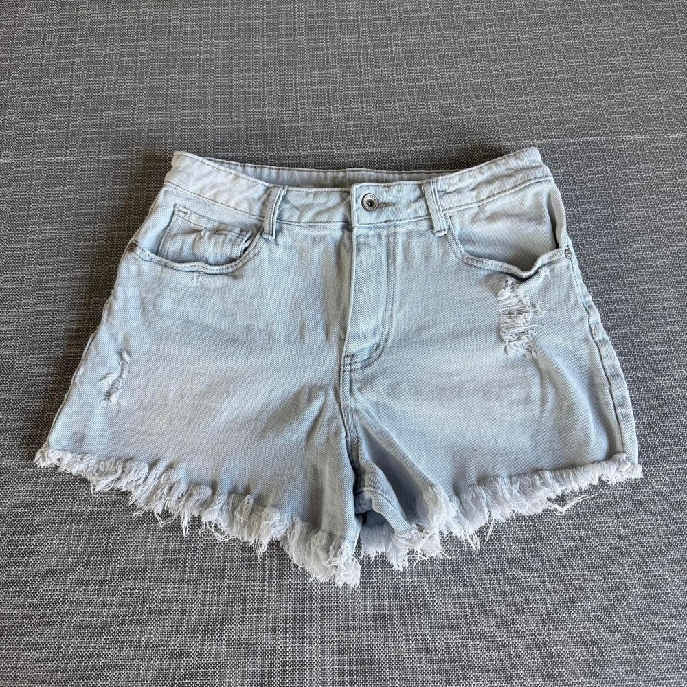 Rewash Light blue denim shorts with frayed hem